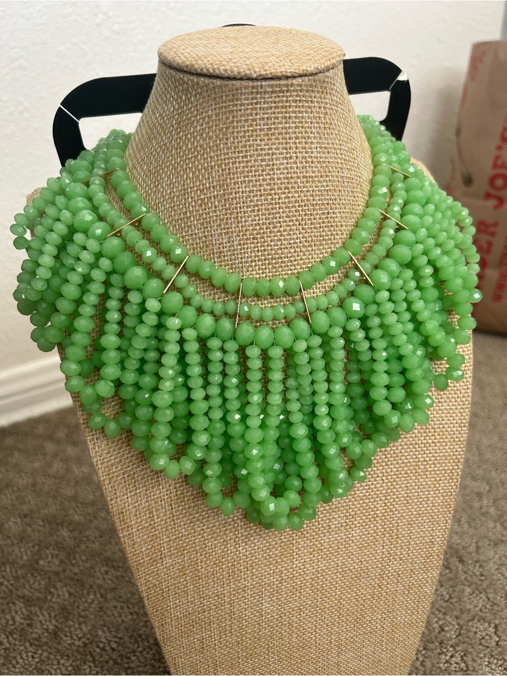 Zara Bright Green Multi-Strand Beaded Bib Necklace - Picture 5 of 6